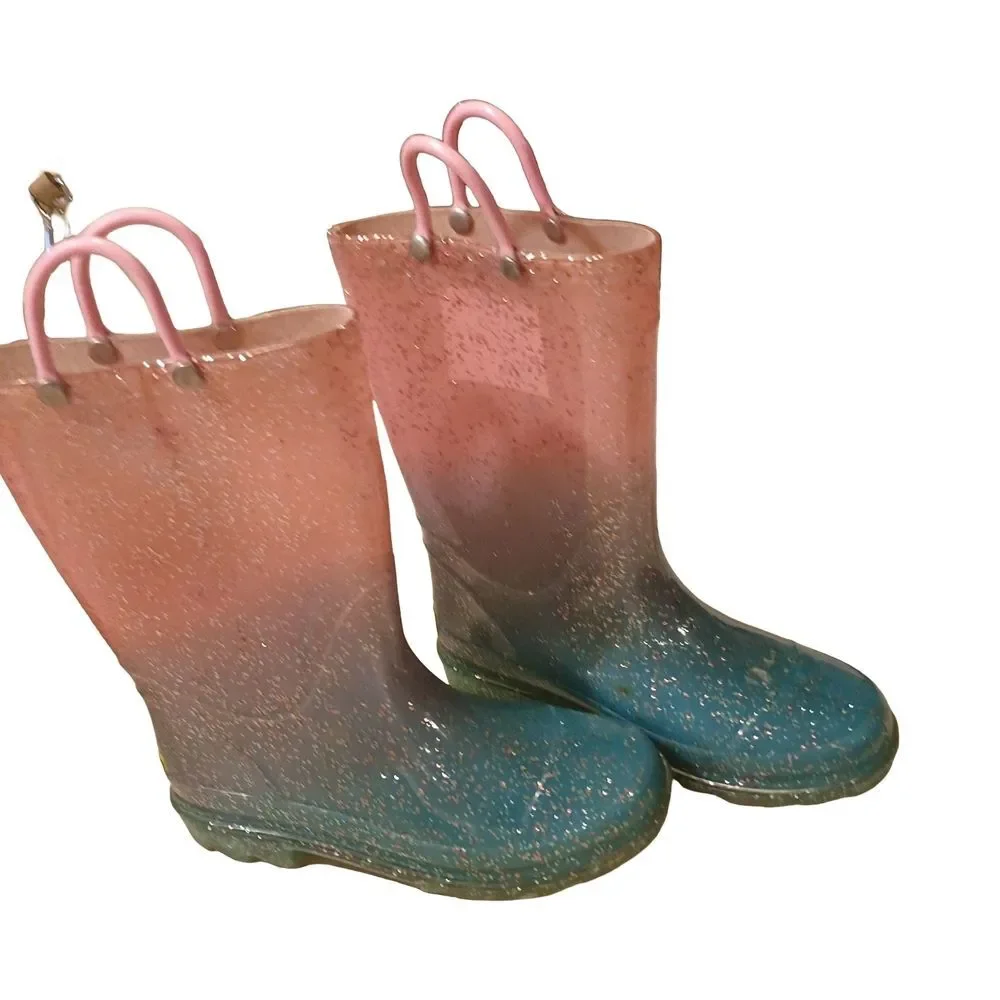 Western Chief Teal Ombre Kids Rain Boots with Pink Handles